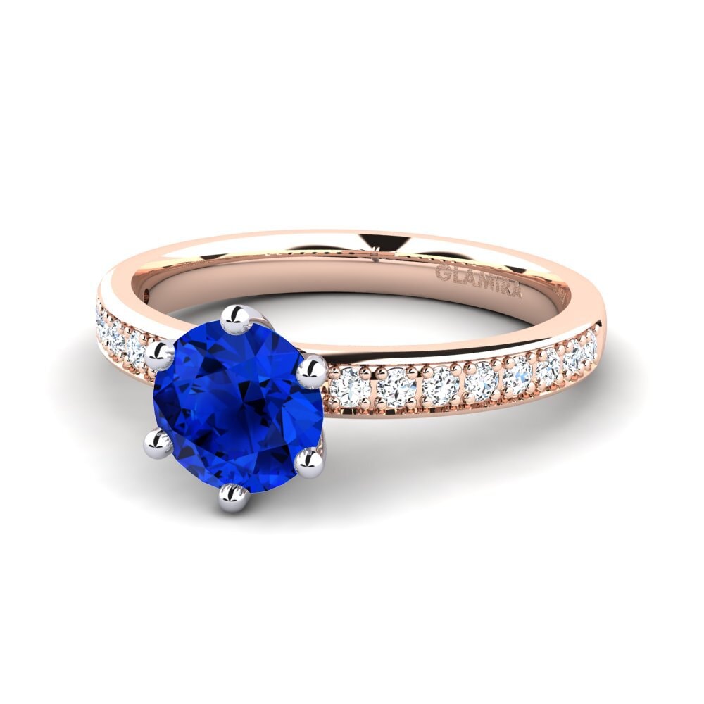 Solitaire Pavé Safír (vyrobený v laboratoři) Červené & bílé Zlato 375 Prsteny