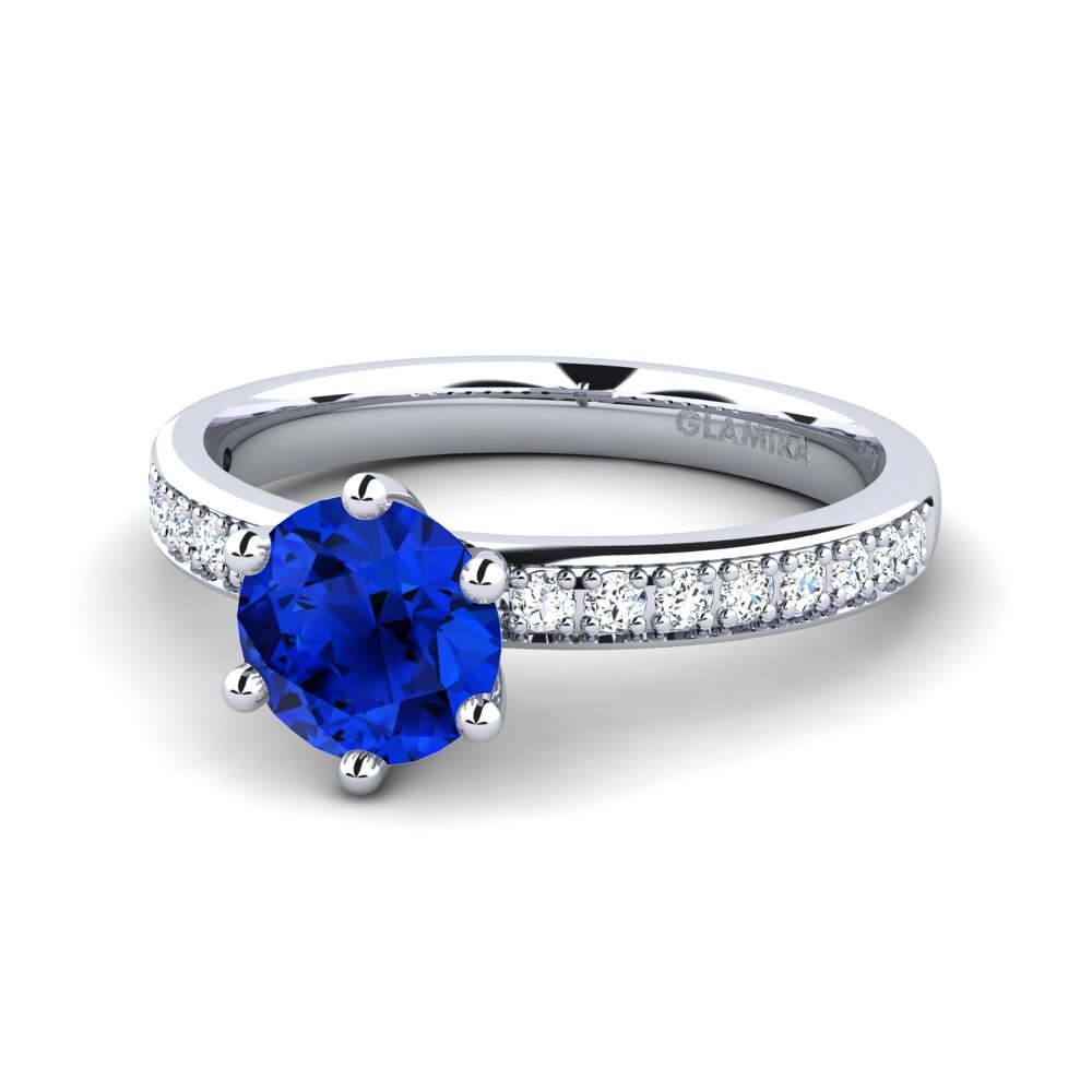 Solitaire Pave Sapphire (Lab Created) Engagement Rings