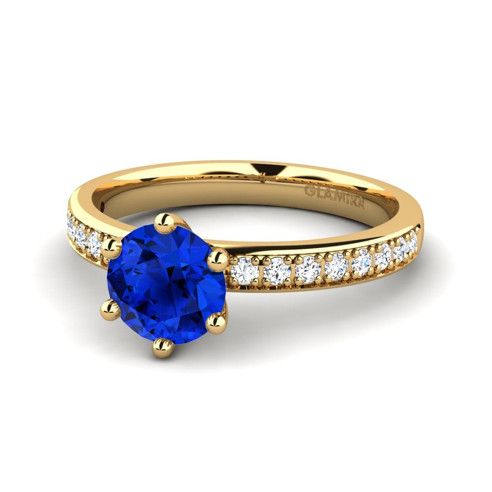 Solitaire Pave Sapphire (Lab Created) 9ct Yellow Gold Rings