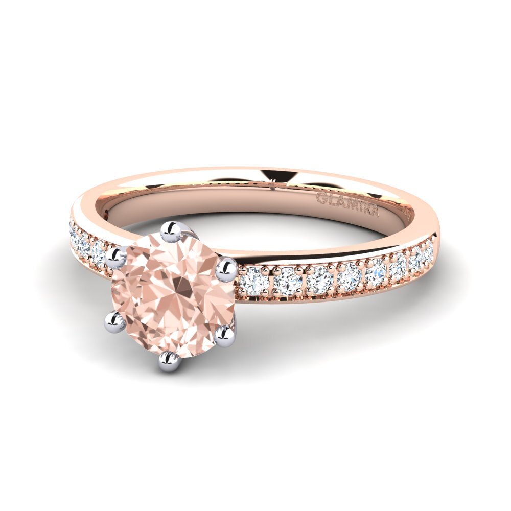 Solitaire Pavé Morganit Červené & bílé Zlato 375 Prsteny