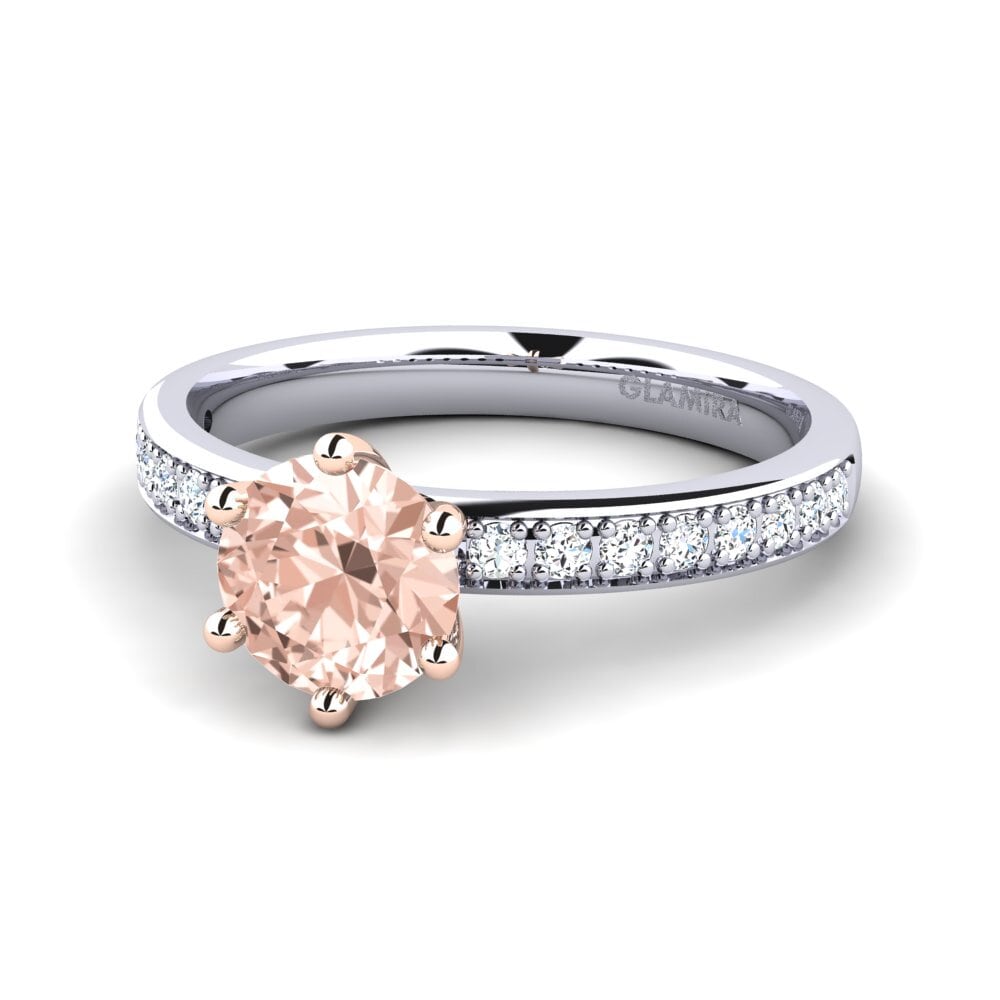 Anillos 14k Oro Blanco / Rosa Morganita Solitario Pavé