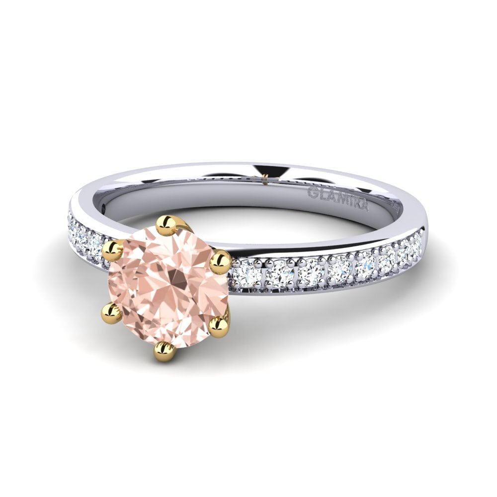 Anillos 14k Oro Blanco / Amarillo Morganita Solitario Pavé