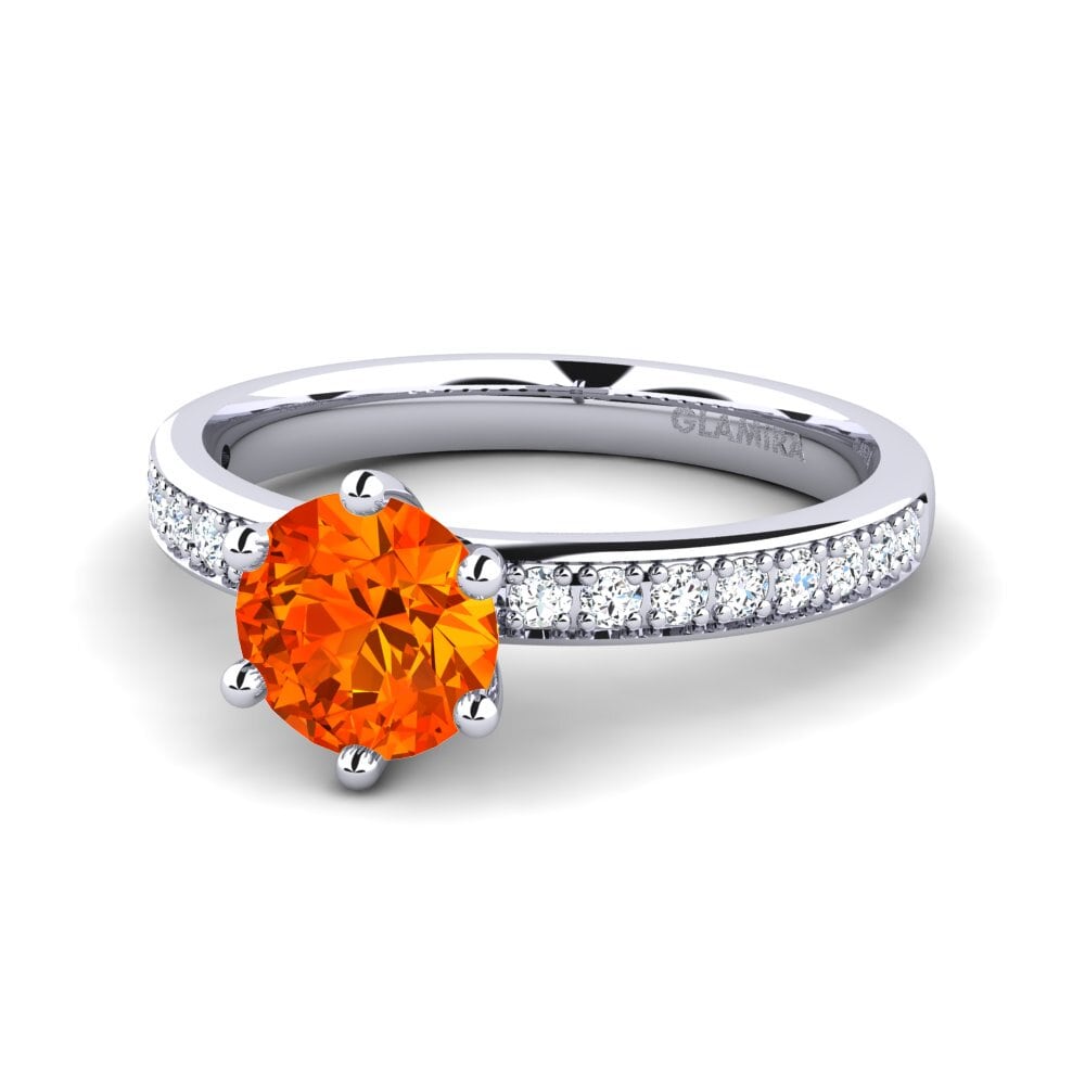 Solitaire Pave Orange Sapphire Engagement Rings
