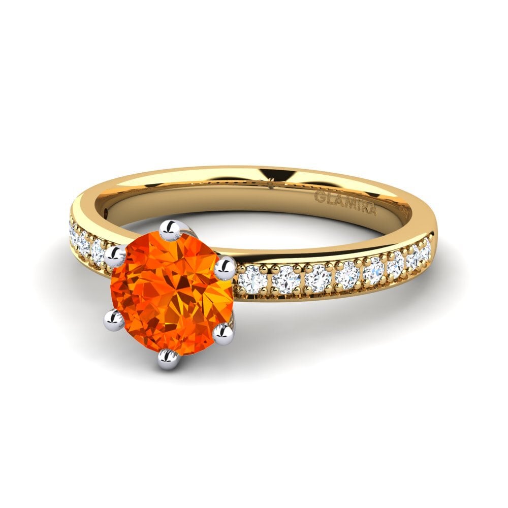 Solitaire Pave Orange Sapphire 9ct Yellow & White Gold Rings