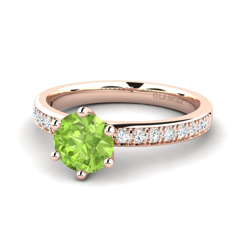 Solitaire Pave Peridot 14ct Rose Gold Engagement Rings