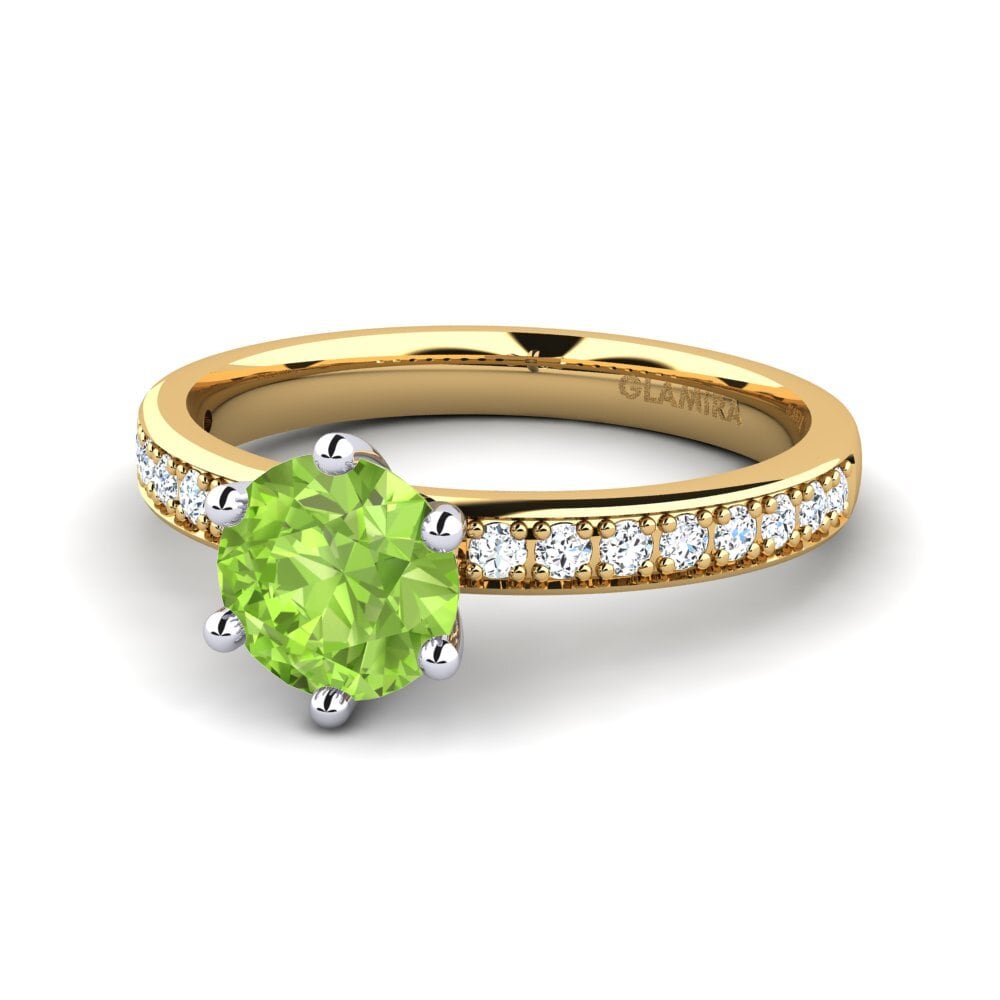 Solitaire Pavé 14K Geel & Wit Goud Peridoot Verlovingsringen