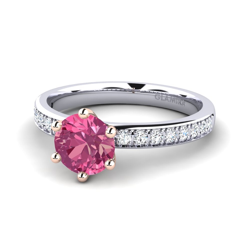 Solitaire Pave Pink Tourmaline 14ct White & Rose Gold Engagement Rings