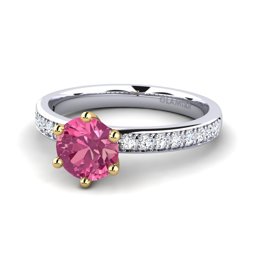 Solitaire Pave Pink Tourmaline 9ct White & Yellow Gold Rings