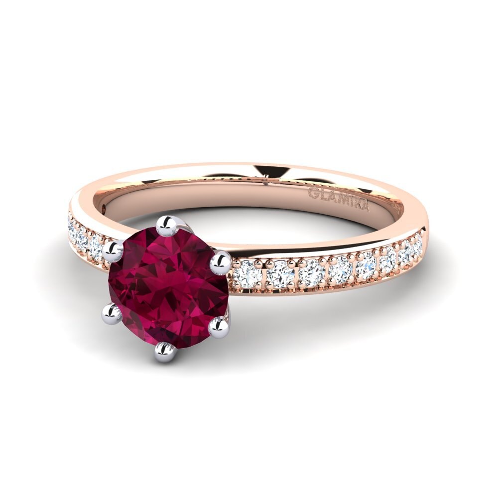 Solitaire Pave Rhodolite Garnet 9ct Rose & White Gold Rings