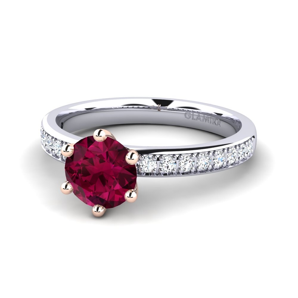 Solitaire Pave Rhodolite Garnet 18ct White & Rose Gold Engagement Rings