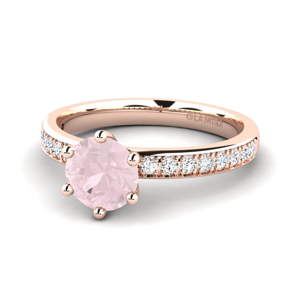 Anillos de compromiso 14k Oro Rosa Cuarzo rosa Solitario Pavé