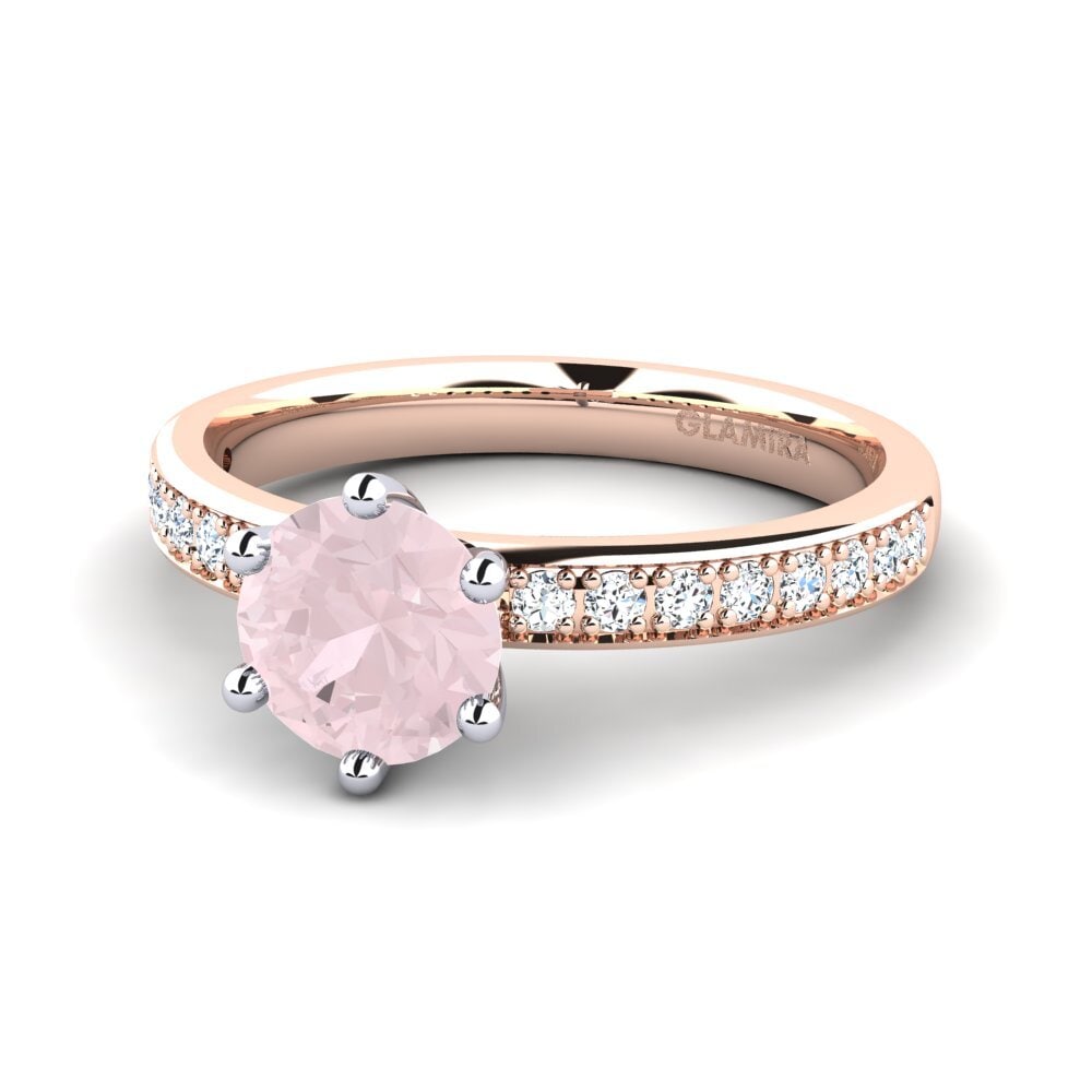 Ringe Solitär Pave Rosenquarz 585 Rot & Weißgold
