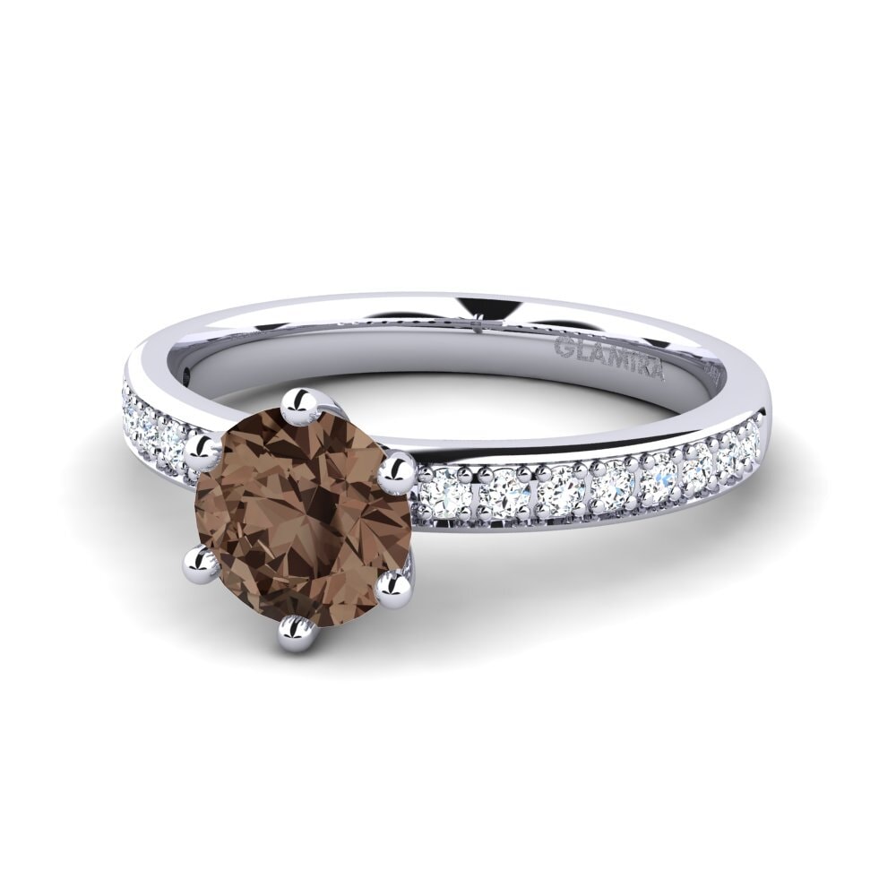 Solitaire Pave Smoky Quartz Engagement Rings