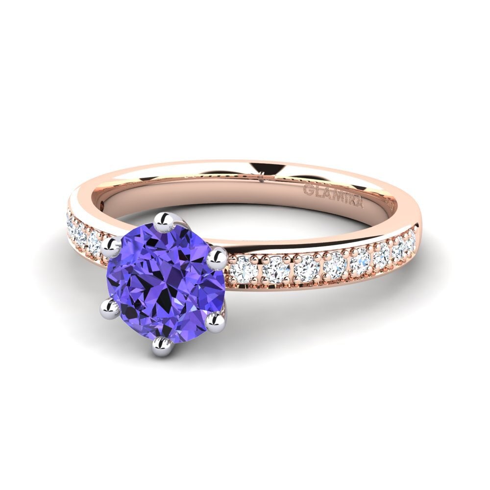 Solitaire Pavé Tanzanit Červené & bílé Zlato 375 Prsteny