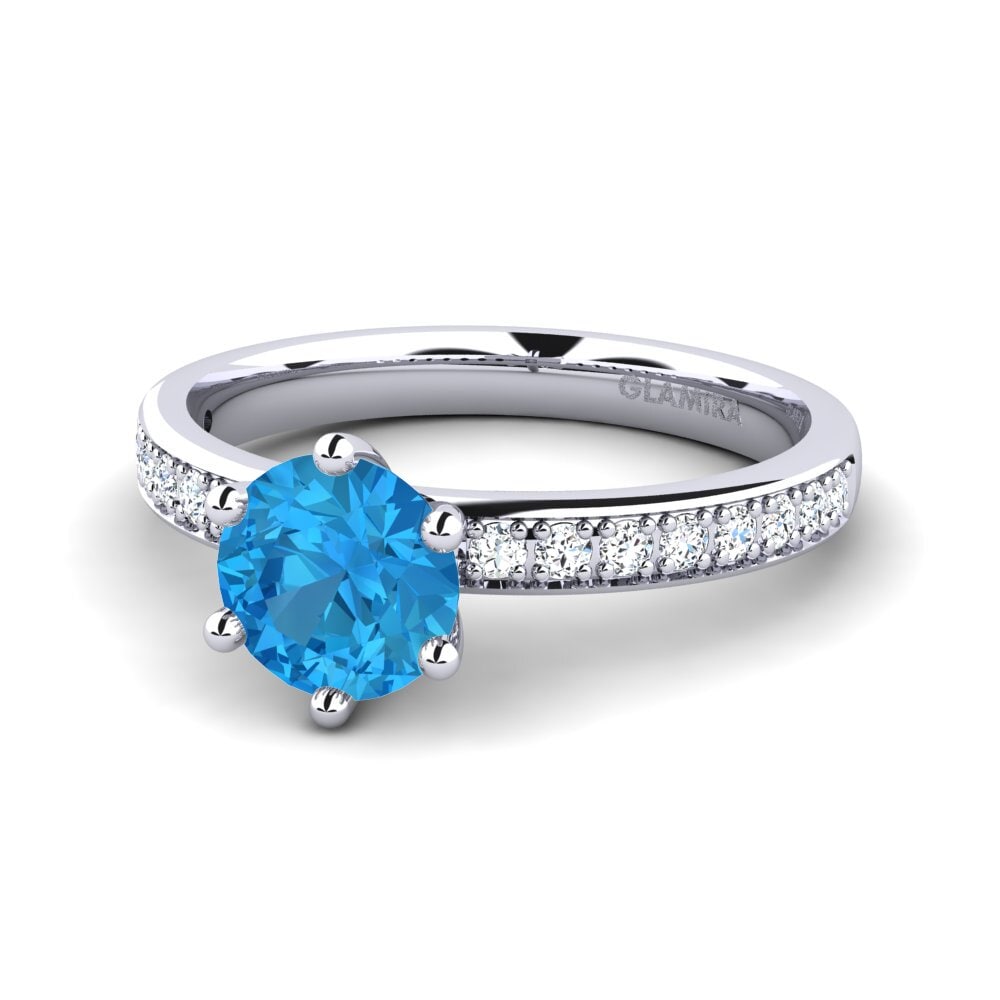 Solitaire Pavé Modrý topaz Zásnubní prsteny