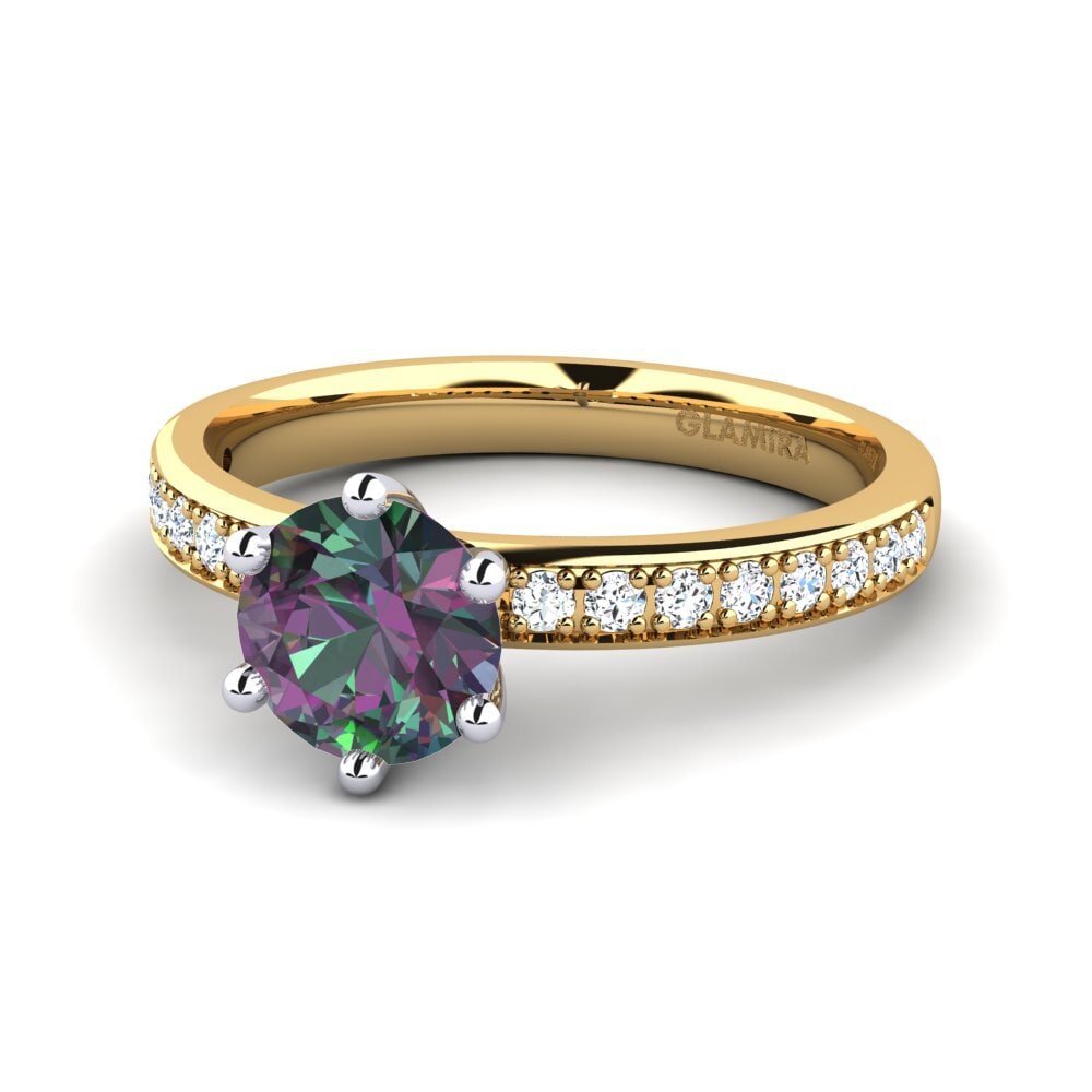 Solitaire Pave Mystic Topaz 9ct Yellow & White Gold Rings