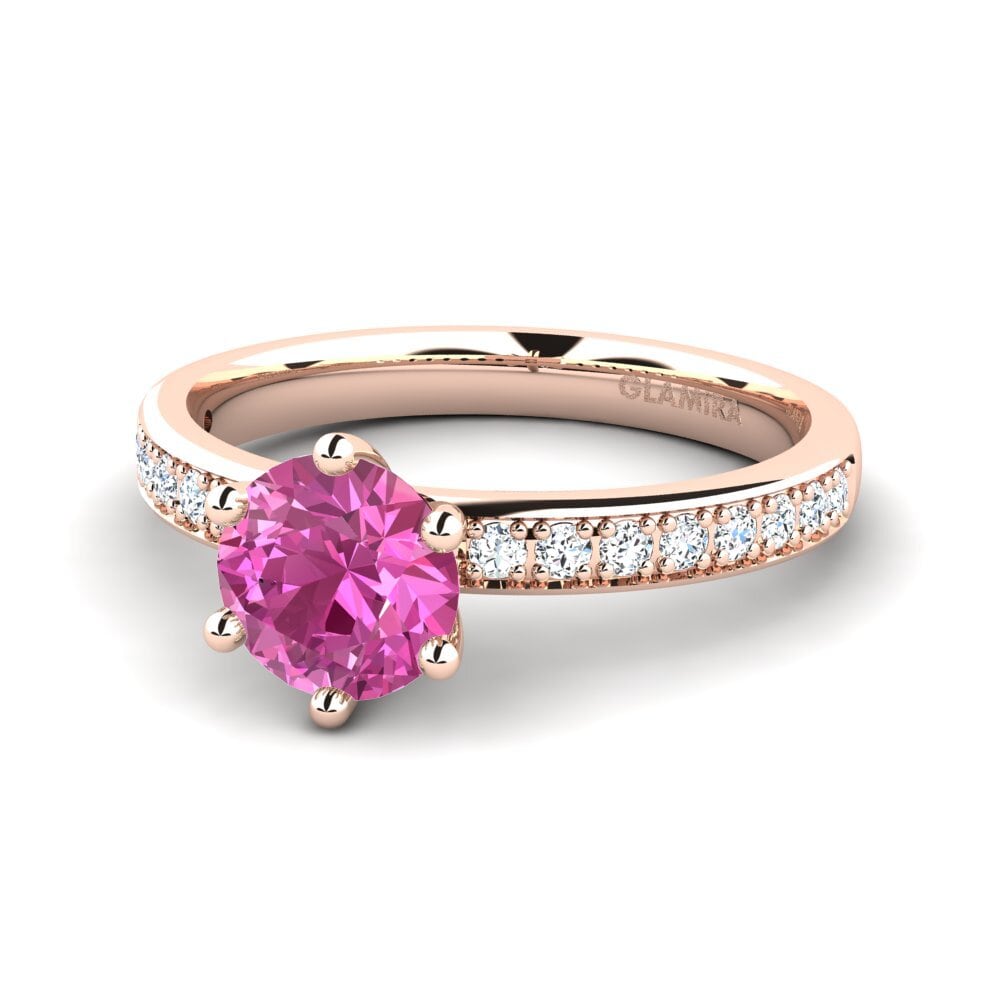 Solitaire Pave Pink Topaz 14ct Rose Gold Rings
