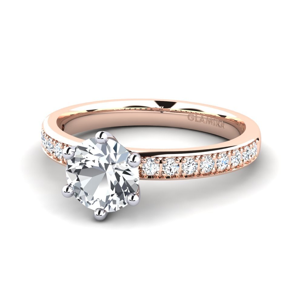 Solitaire Pave White Zircon 14ct Rose / White Gold Rings