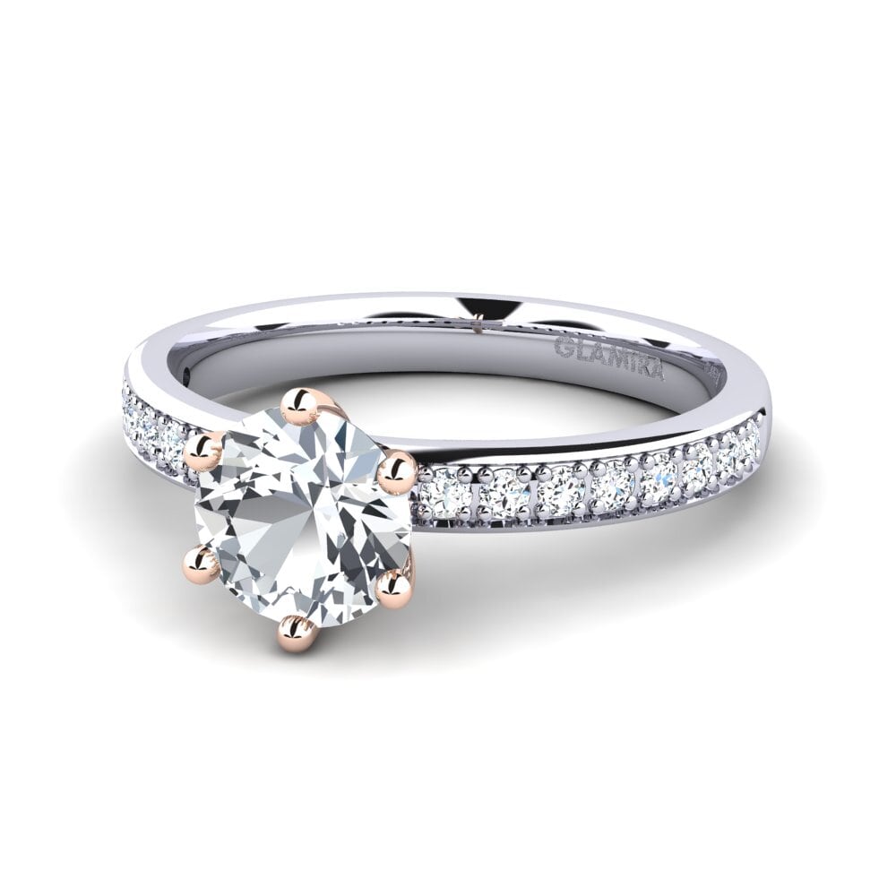 Anillos de compromiso 14k Oro Blanco & Rosa Circón Blanco Solitario Pavé