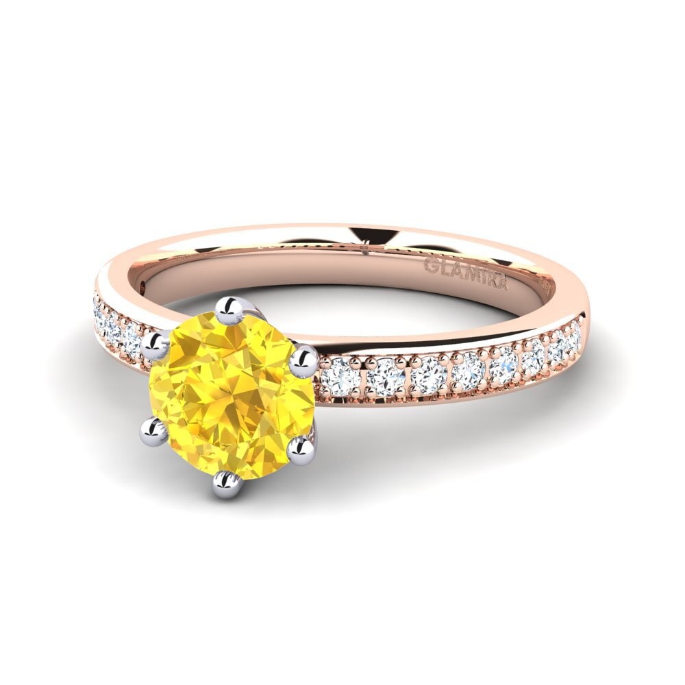 Solitaire Pave Yellow Sapphire 14ct Rose & White Gold Engagement Rings