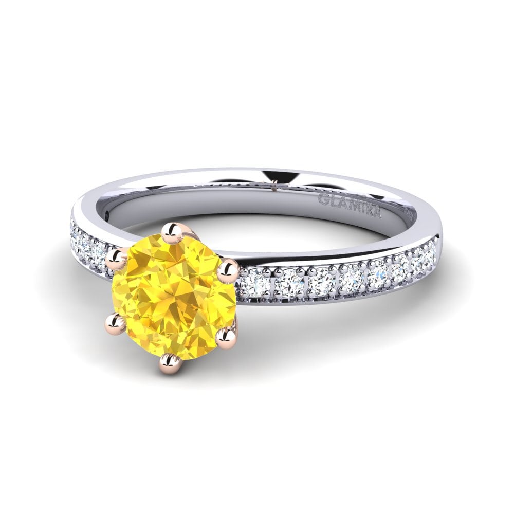 Solitaire Pave Yellow Sapphire 14ct White & Rose Gold Engagement Rings