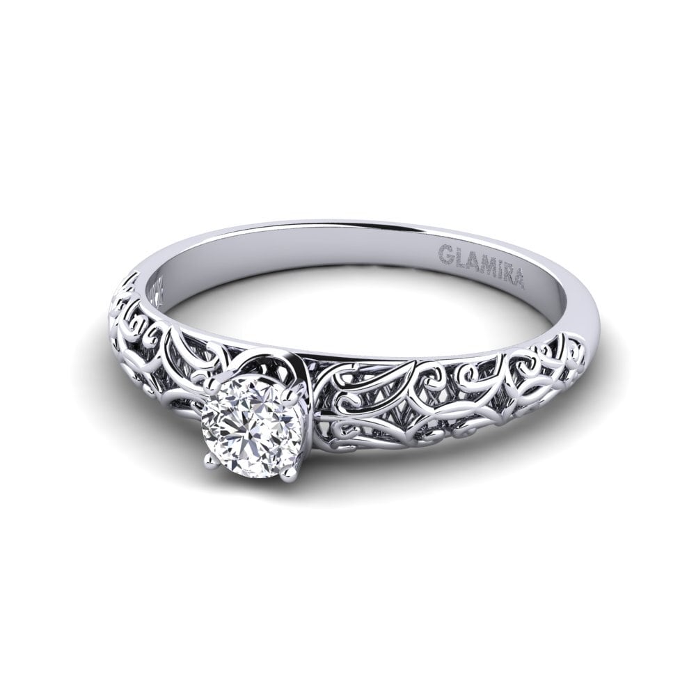 14k Oro Blanco Anillo de compromiso Alfreda