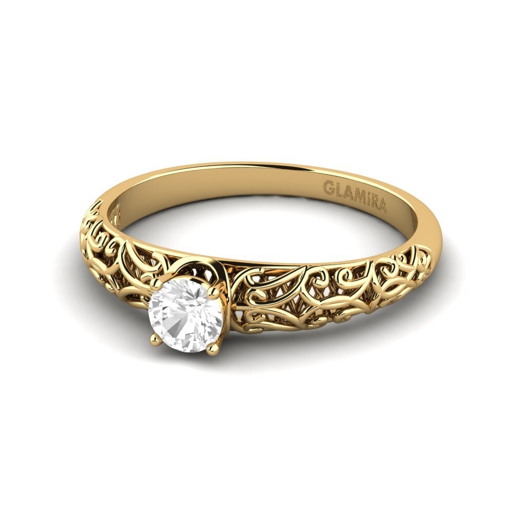 18k Oro Amarillo Zafiro blanco Anillo de compromiso Alfreda