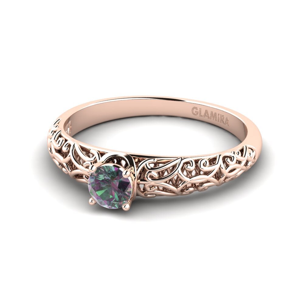 14k Oro Rosa Topacio Místico Anillo de compromiso Alfreda