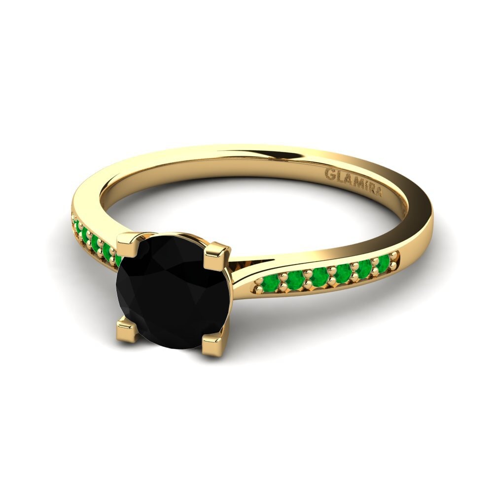 14ct Yellow Gold Black Diamond Engagement Ring Alina 1.0 crt