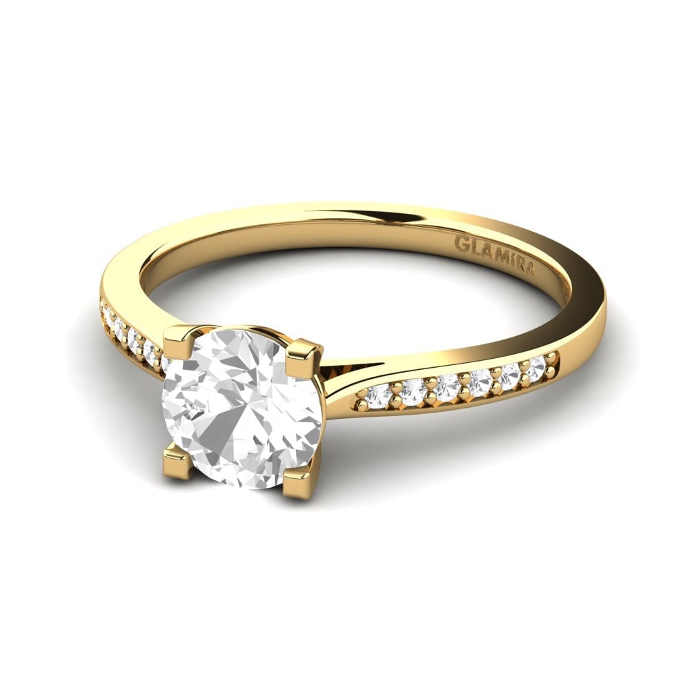 18k Oro Amarillo Zafiro blanco Anillo de compromiso Alina 1.0crt