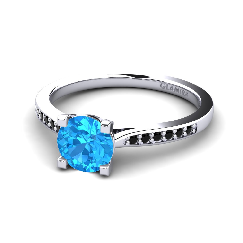 18k Oro Blanco Topacio azul Anillo de compromiso Alina 1.0crt