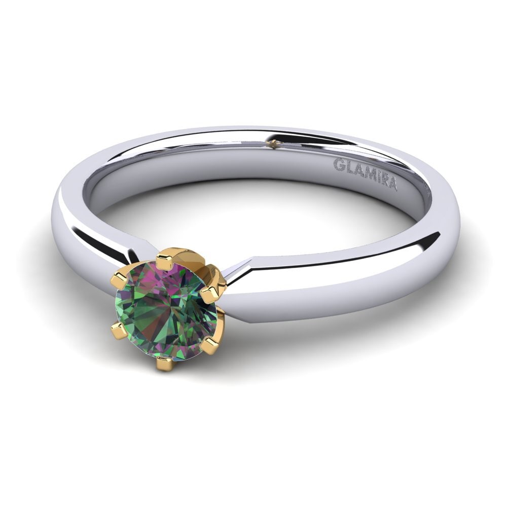 14k Oro Blanco & Amarillo Topacio Místico Anillo de compromiso Amanda 0.5crt