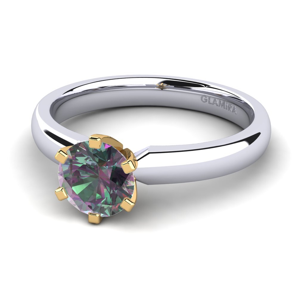 14k Oro Blanco & Amarillo Topacio Místico Anillo de compromiso Amanda 1.0crt