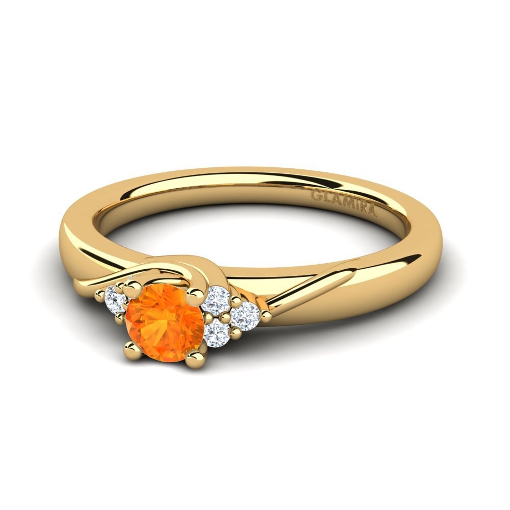 18k Oro Amarillo Zafiro Naranja Anillo de compromiso Amaya
