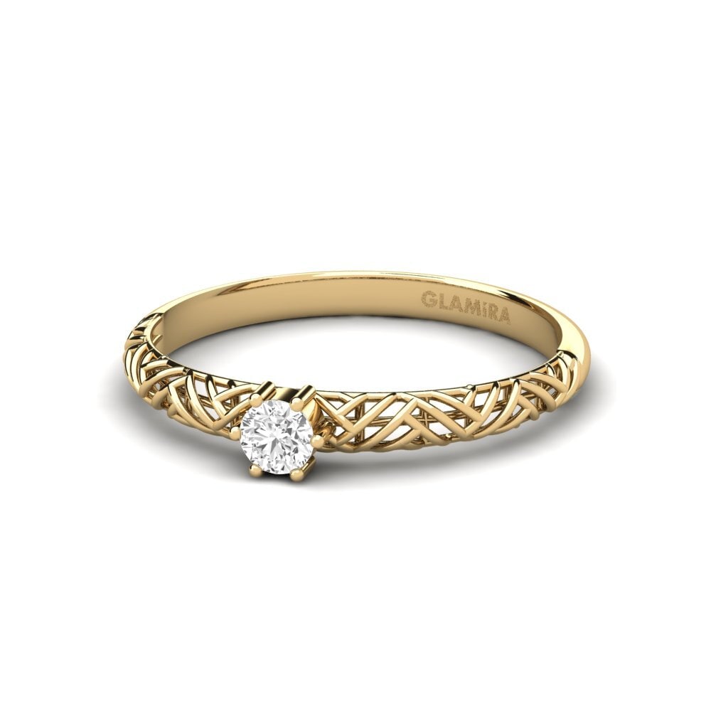 18k Oro Amarillo Zafiro blanco Anillo de compromiso Averasa
