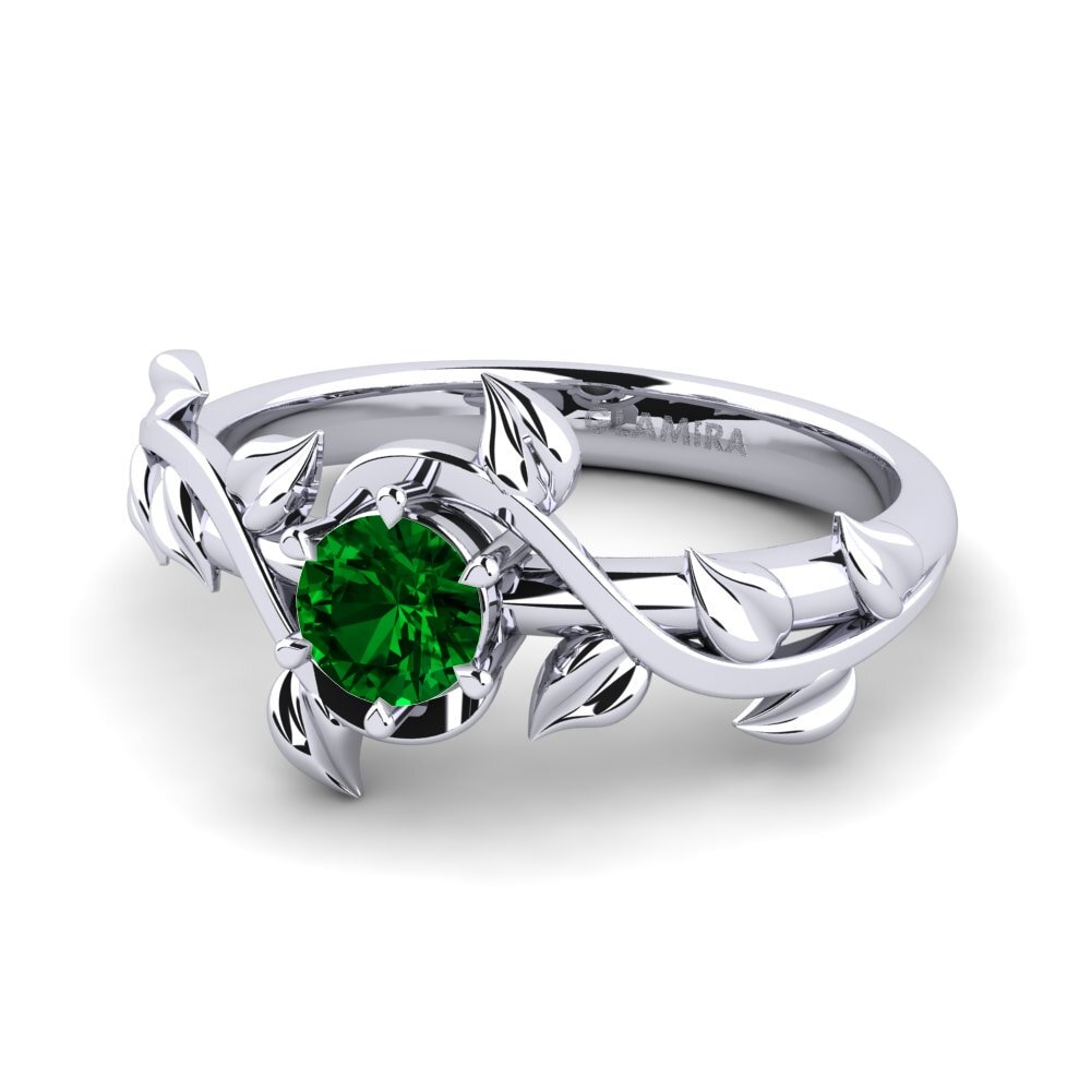 Green Zirconia Engagement Ring Bagu