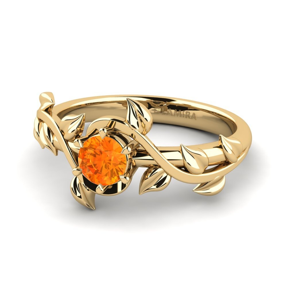 18k Oro Amarillo Zafiro Naranja Anillo de compromiso Bagu