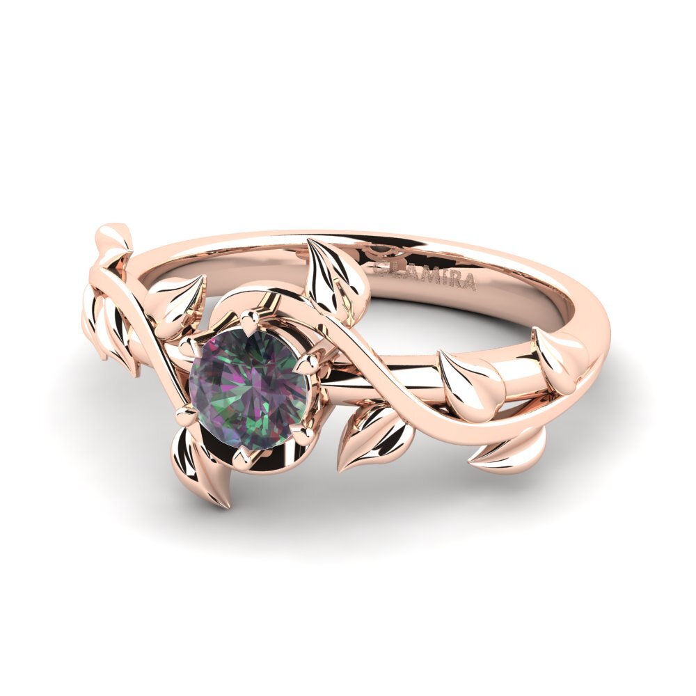 14k Oro Rosa Topacio Místico Anillo de compromiso Bagu