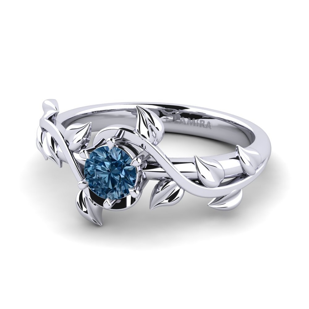 Blue Diamond Engagement Ring Bagu