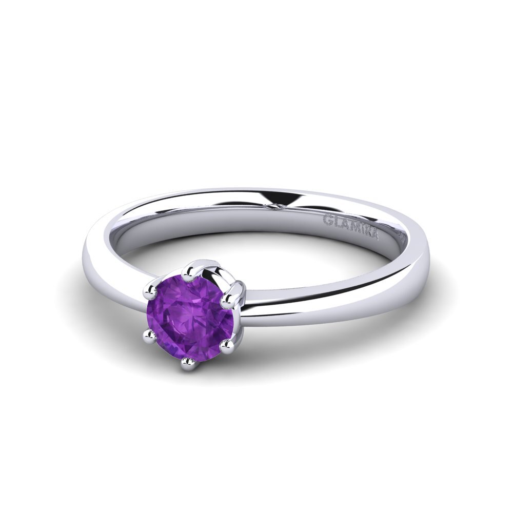 Classic Solitaire Amethyst White Silver Rings