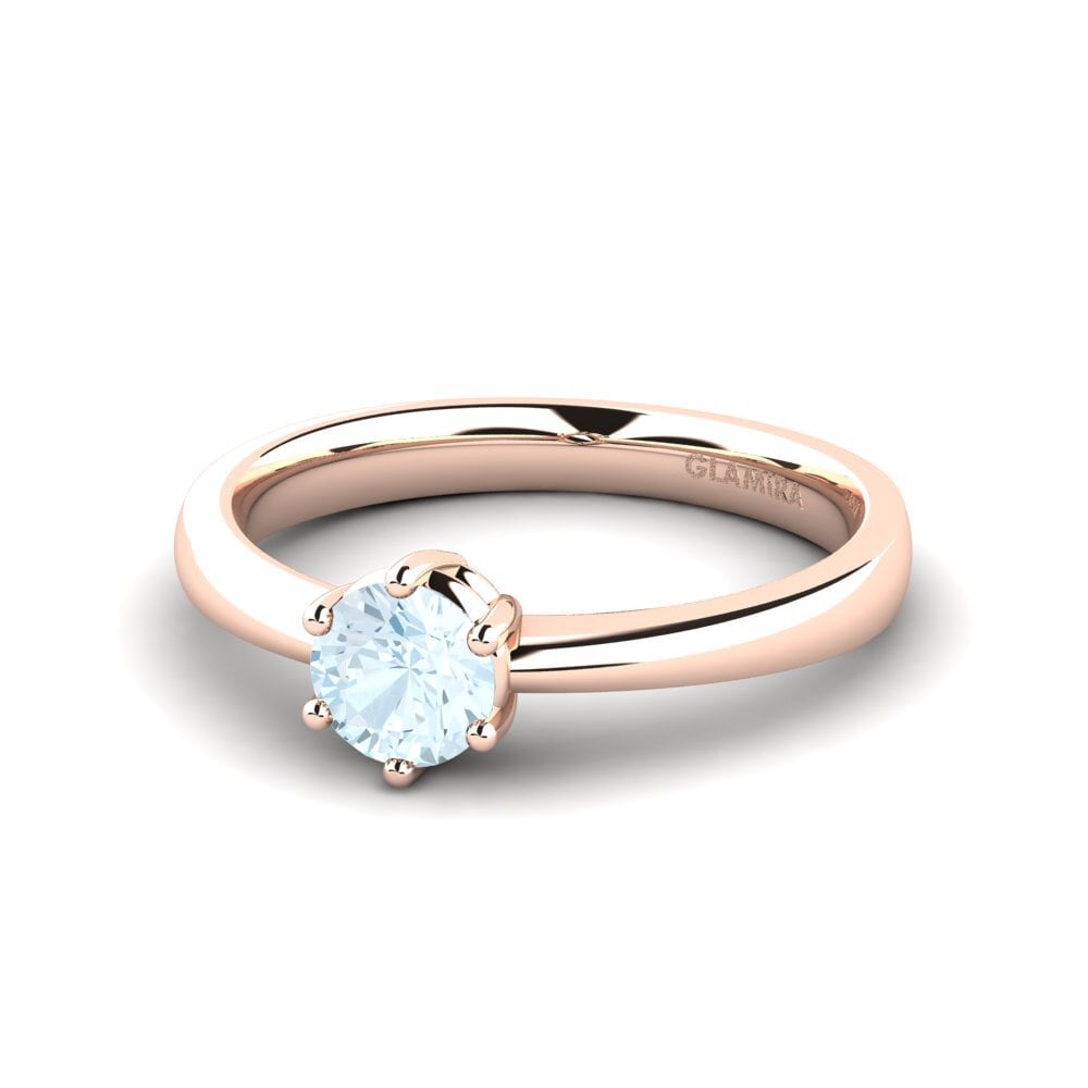 Anillos 18k Oro Rosa Aguamarina Solitario Clásico