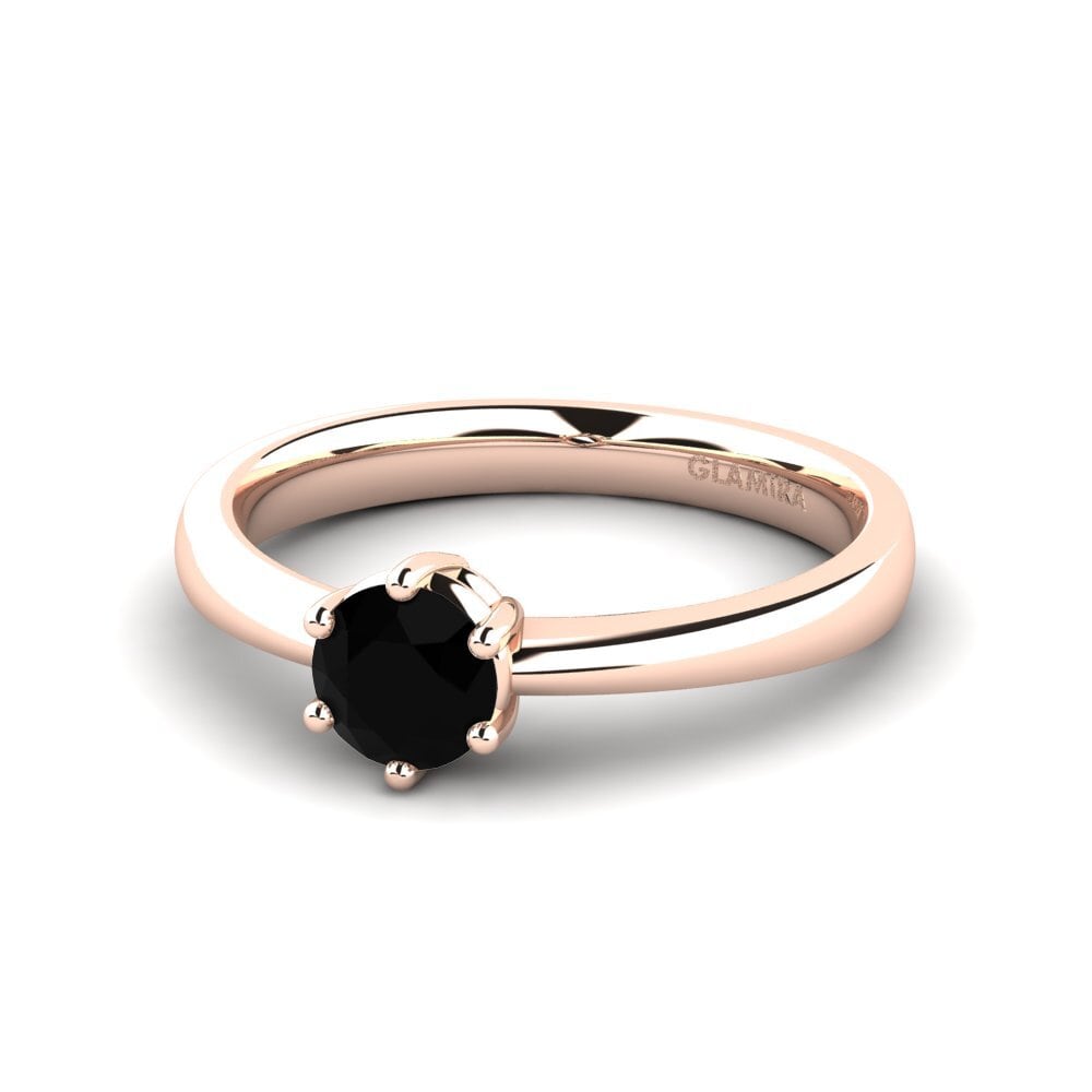 Classic Solitaire Black Onyx 14ct Rose Gold Engagement Rings