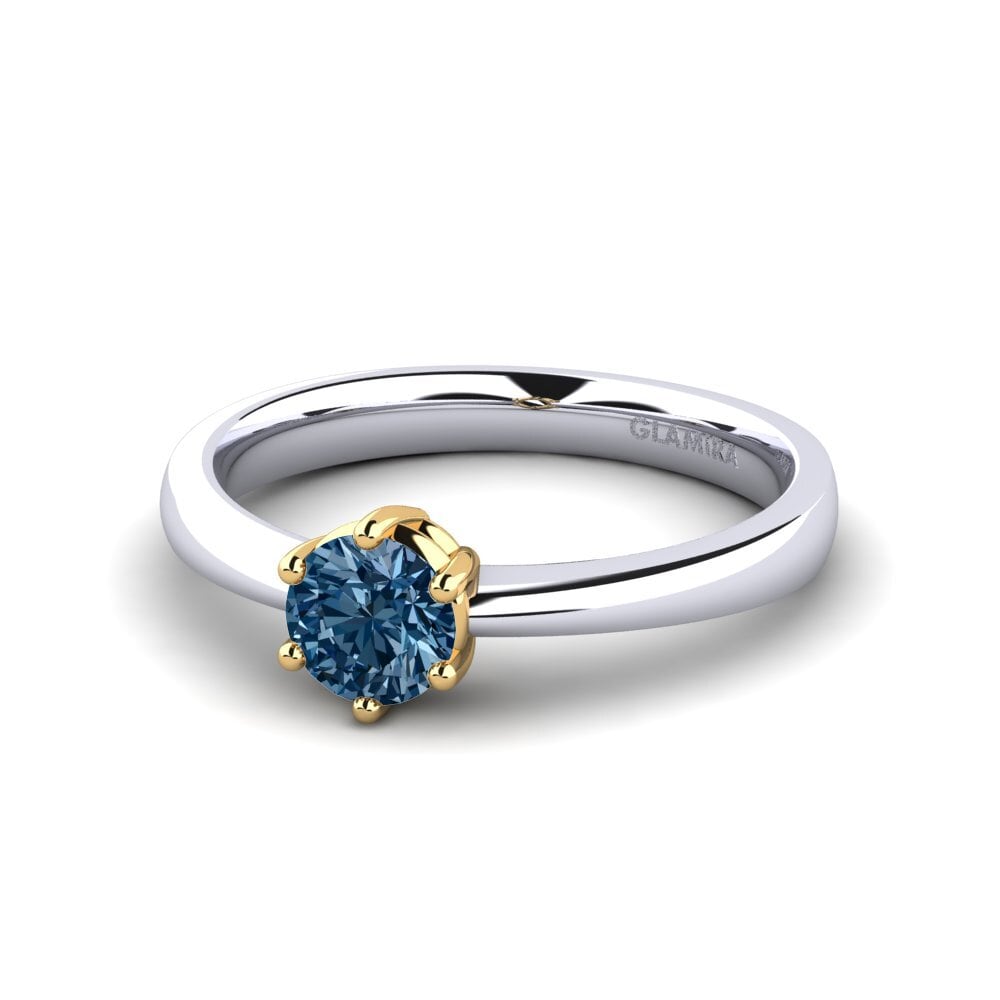 Classic Solitaire Blue Diamond 18ct White & Yellow Gold Rings
