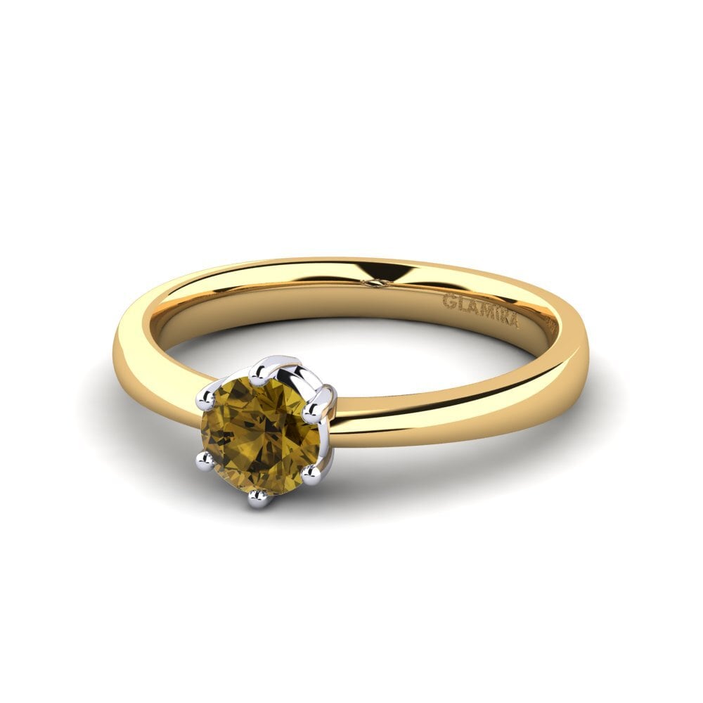 Ringe Klassischer Solitär Brauner Zirkon 375 Gelb & Weißgold