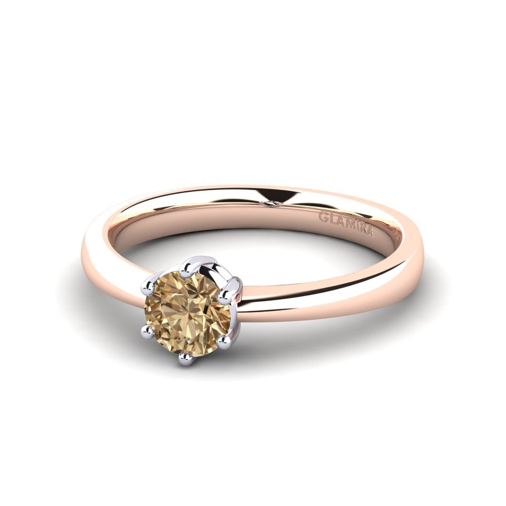 Classic Solitaire Brown Diamond 14ct Rose & White Gold Engagement Rings