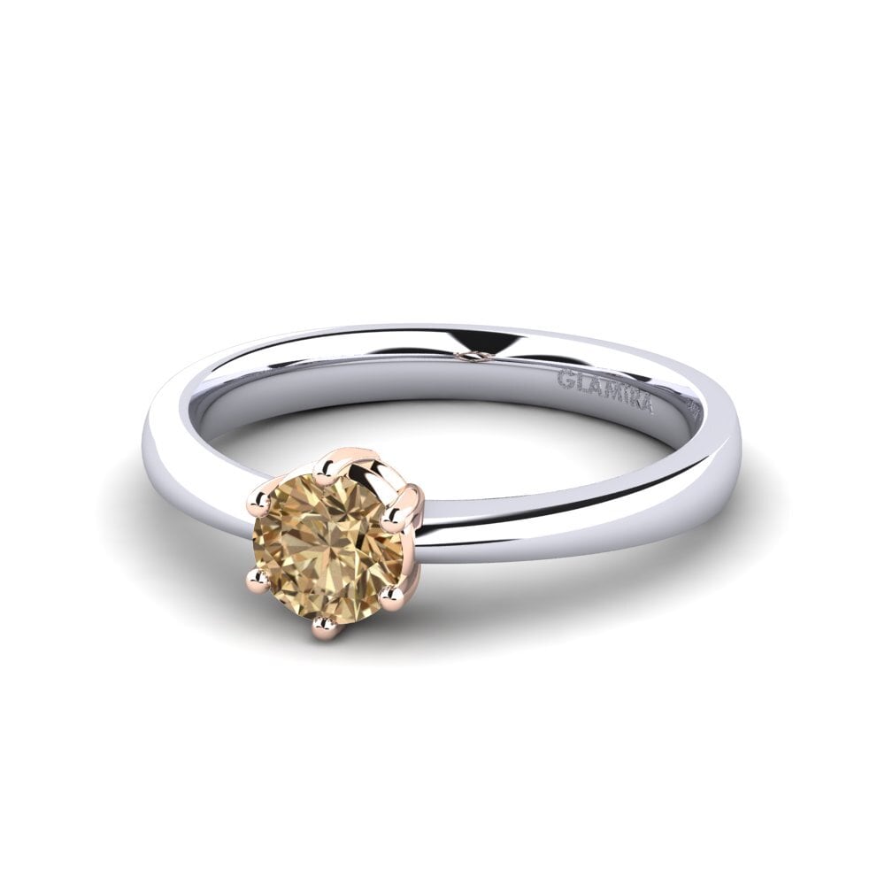 Classic Solitaire Brown Diamond 14ct White & Rose Gold Engagement Rings