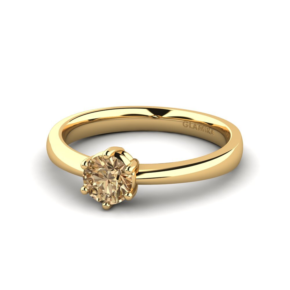 Verlobungsringe Klassischer Solitär Brauner Diamant Gelbgold 585