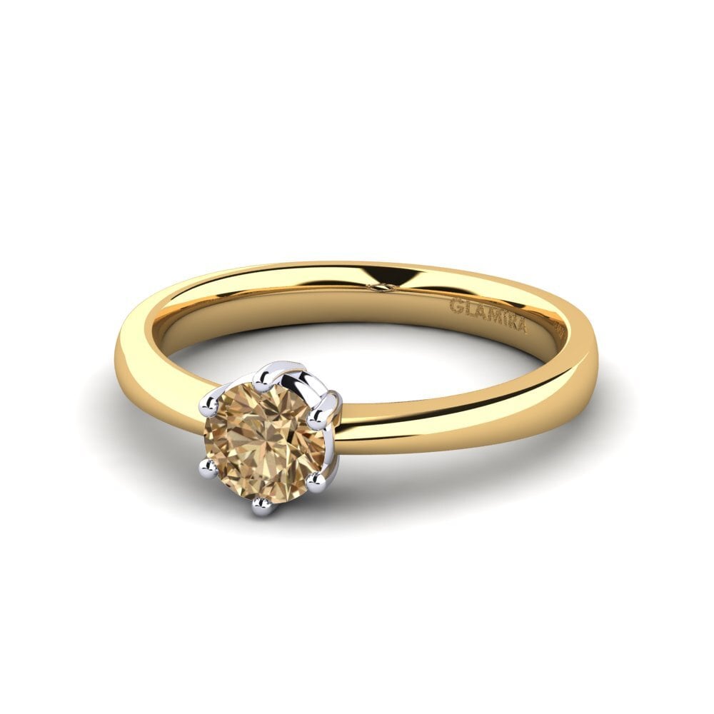 Klassiek Solitaire 18K Geel & Wit Goud Bruine Diamant Verlovingsringen