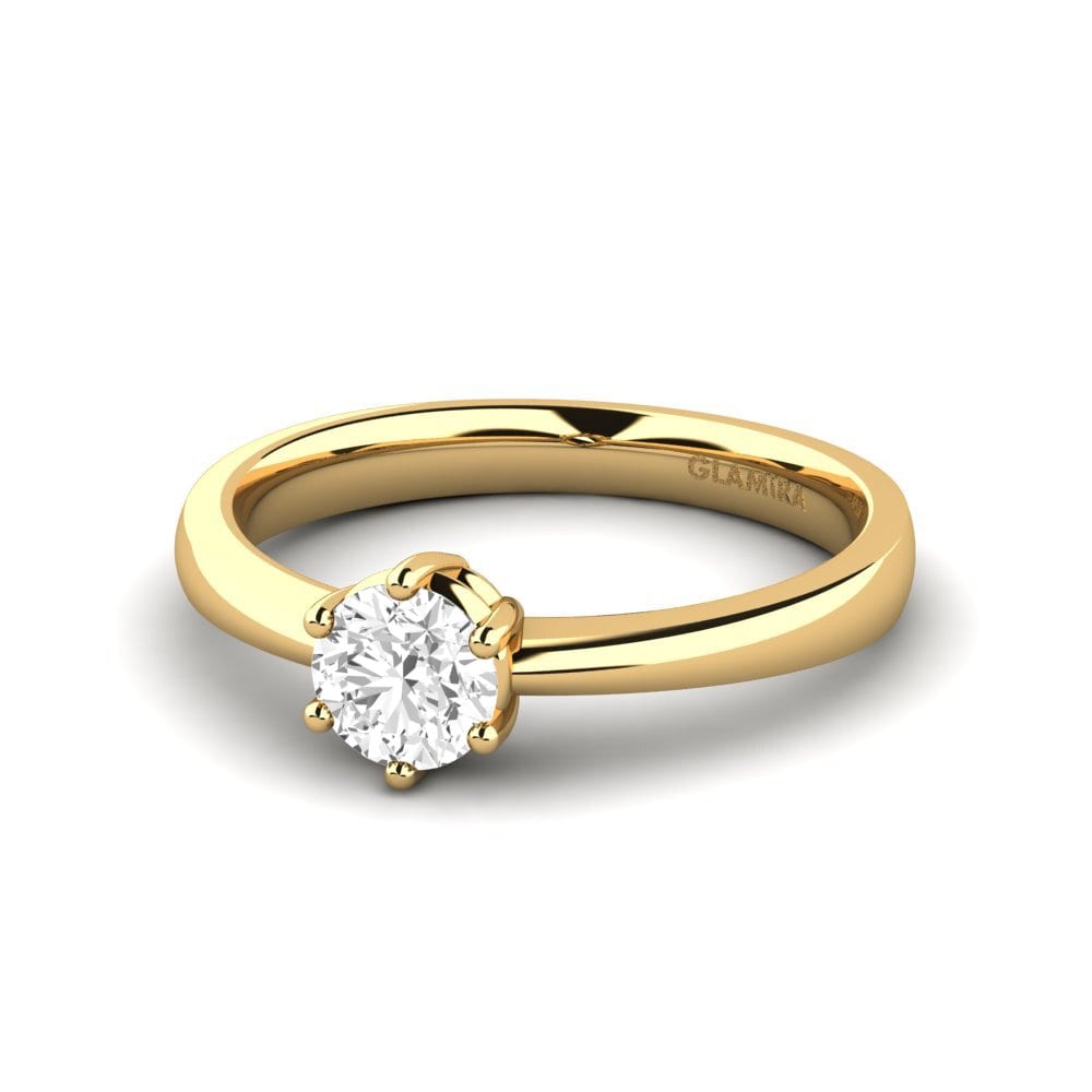 Anéis Solitário Clássica Ouro Amarelo 14K diamante-safira