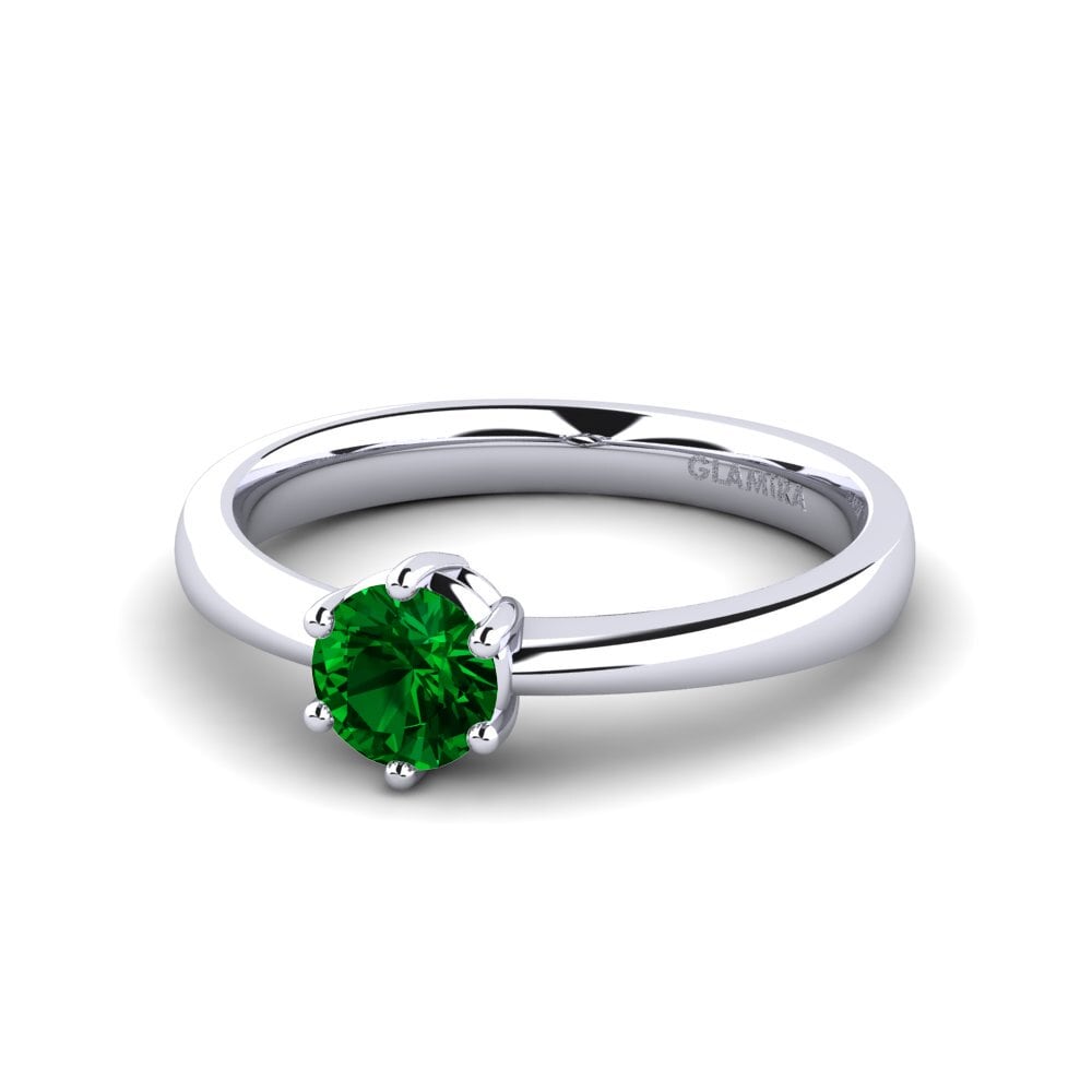 Classic Solitaire Green Zirconia 950 Palladium Rings
